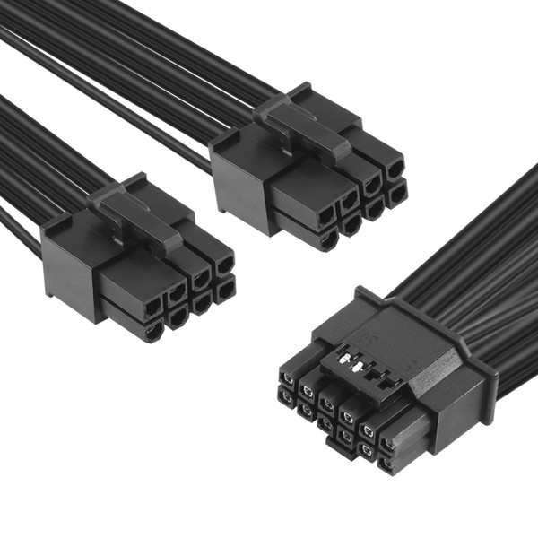 CERRXIAN 1FT ATX3.0 12VHPWR to 2x 8Pin Power Cable, PCI-e 5.0 12VHPWR ATX3.0 600W 16 Pin Male to 2x8Pin (6+2) Male Cable, for Graphics Card GPU 12+4Pin RTX 3090Ti 4070Ti 4080 4090