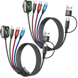 Dual Type-C Port 4 in 2 Multi Charging Cable for iWatch Charger/iPhone17/IP, Cruise Travel Essentials 2026, USBA/USBC Cable for iWatch Ultra/SE/11-2, iPhone17-8, Pad, GalaxyS26, Car Charger- 2Pcs 5FT