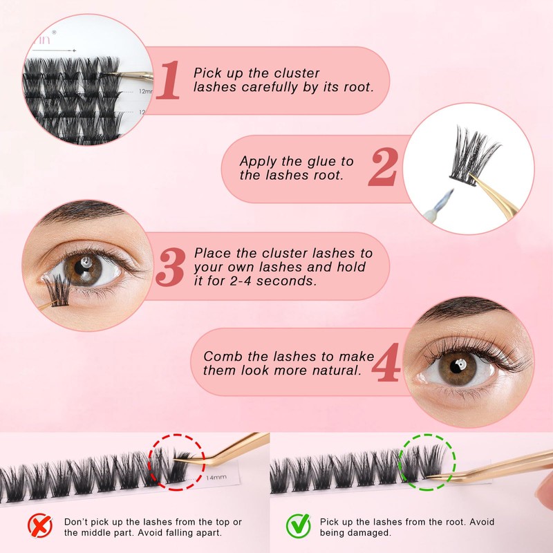 Glowingwin Individual Lashes Cluster Lashes Natural Look 10-16mm Mixed 72