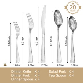 KINGSTONE Silverware Set, 20-Piece Flatware Set for 4, 18/10 Stainless Steel Cutlery Set with Bead Edge, Utensil for Kitchen, Home, Party, Wedding, Mirror Polished, Dishwasher Safe, Featured Gifts