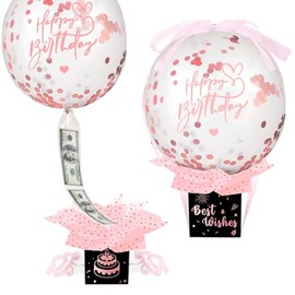Caja de dinero de cumpleaños mejorada para tirar regalo en efectivo, divertida caja de globo de dinero para tirar, conjunto sorpresa de feliz cumpleaños, regalos de cumpleaños para mujeres, hombres