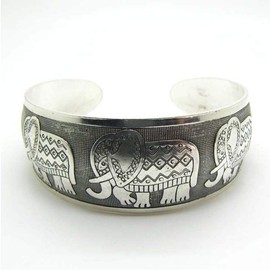 Wixine 1Pcs Elephant Cuff Bracelet Tibetan Tibet Mixed Silver Totem Bangle Women Retro Jewelry