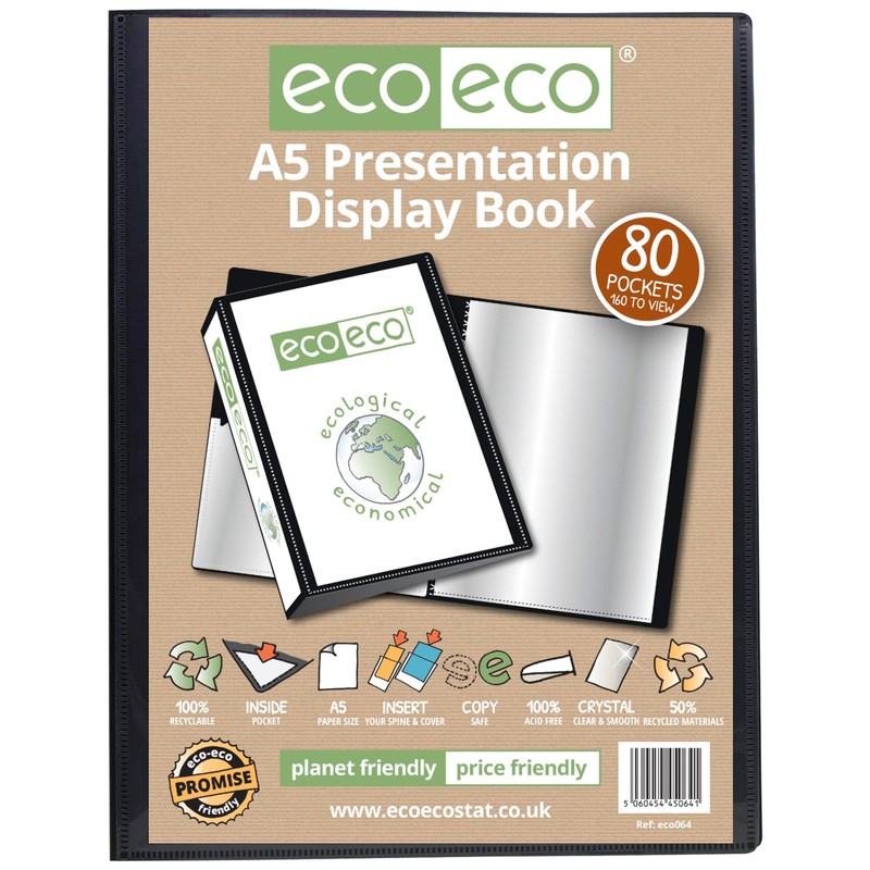 eco-eco A5 Size 50% Recycled 80 Pocket Black Presentation Display