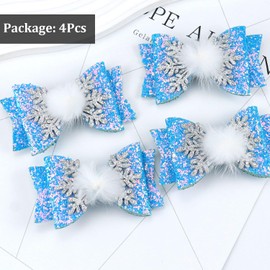 4PCS Christmas Hair Clips, Christmas Girls Sequin Hairpin Snowflake Ice Snowflake Designs Christmas Hair Accessories Decorations for Girls (Blue Snowflake 4Pcs)
