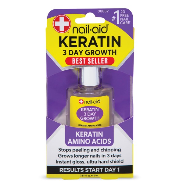 Nail-Aid Keratin 3 Day Growth Nail Treatment & Strengthener, Clear,