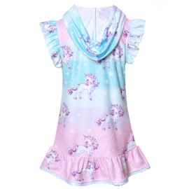 Perfashion Cubierta de traje de baño para niñas con capucha y cierre para niños, Unicornio 637, 4-5T