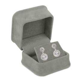 Allure - Rich Suede Gray Luxury Earring Box, Elegant Diamond Earring Case, With Gray Velour Interior, Jewelry Display Gift Box, For Unique Proposal, Engagement Or Wedding.