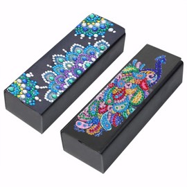 KACASHIP DIY Art Craft Diamond Painting Glasses Case Storage Box Mandala Peacock Alloyseed Leather Sunglasses Organizer for Women Kids