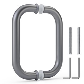 Ranbo C-Shaped 6" Back-to-Back Frameless Glass Shower Door Push Pull Handle, Fits 8-12mm(5/16"-1/2") Glass Doors,6" Mounting Hole Distance,304 Stainless Steel, Grey,for Bathroom, Sauna, Spa