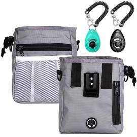 STMK Dog Treat Pouch Dog Clicker Training Kit, Dog Training Treat Pouch Dog Clicker for Training, 3 Ways to Wear Easily Carries Treat Pouches for Pet Training (Grey)