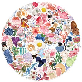 Pack of 100 Aesthetic Sticker Set - Summer Watercolour Stickers, Vinyl Waterproof Stickers for Laptop, Water Bottle, Diary & More (2-3.5 Inches, Wrinkle-Free, Sun-Resistant)