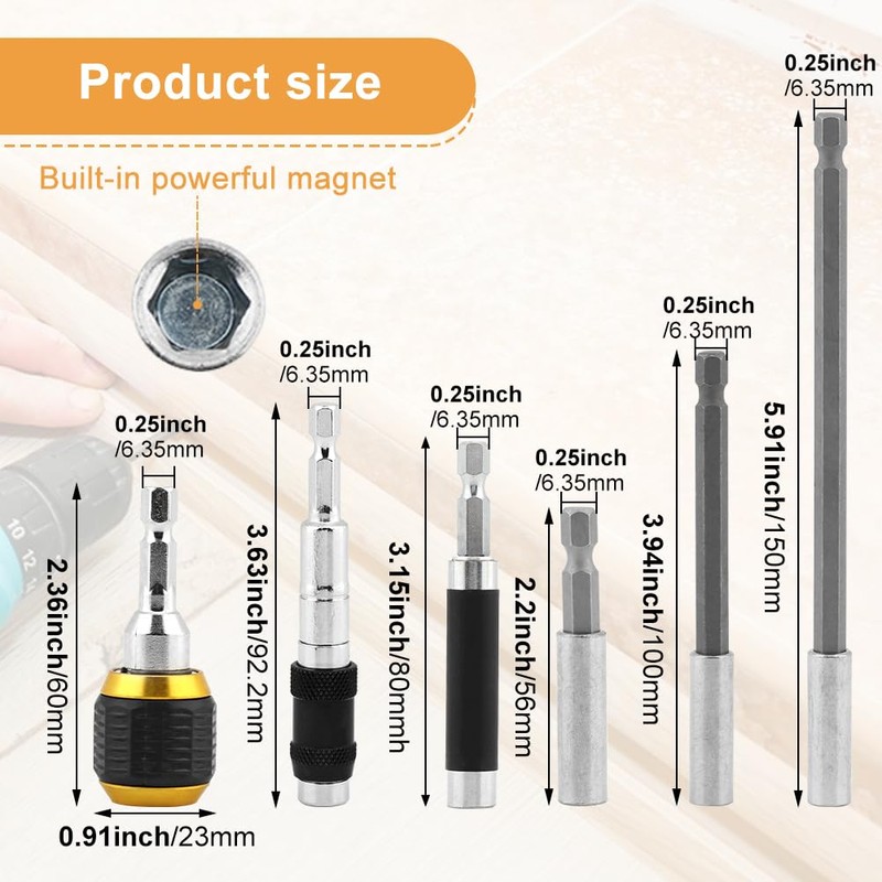 Tookie 6pcs Drill Bit Holder Extension, Flexible Pivoting Magnetic Bit