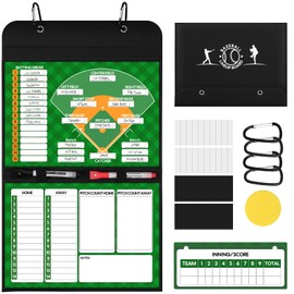Magnetic Baseball Lineup Board, Collapsible Professional Softball & Baseball Lineup Board for Dugout, Baseball Clipboard for Coaches with 40 Magnetic Lineup Cards and High-End Markers (Leather Cover)