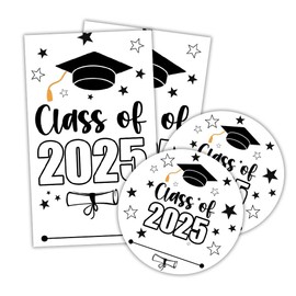 40 Pcs Graduation Stickers - Large Self Adhesive Round & Rectangle Label Stickers - Class of 2025 Congrats High School College Graduate Decorative Party Supplies - A05