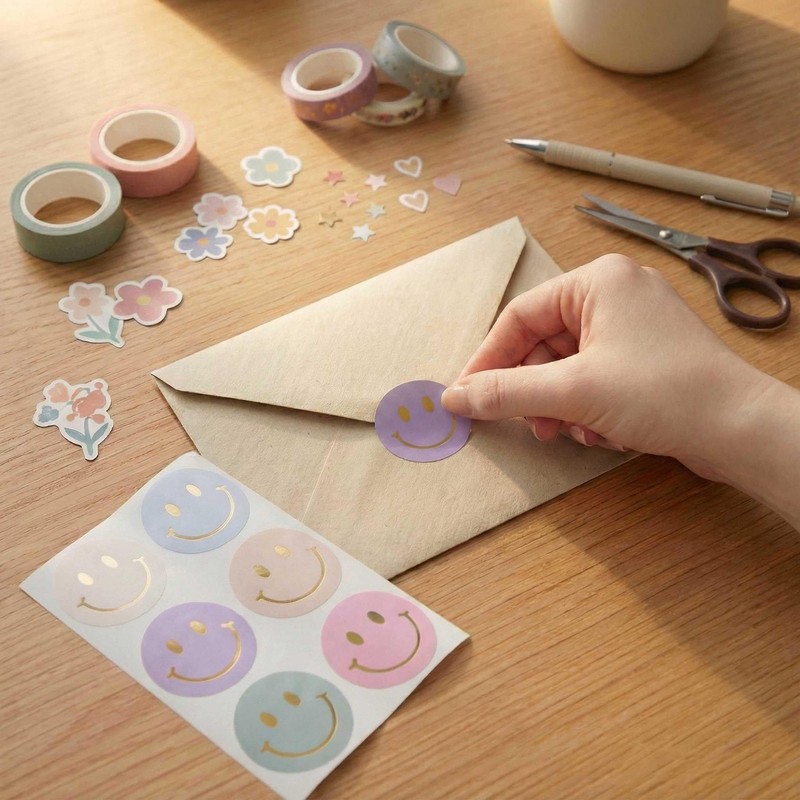 60 Pcs Gold Foil Happy Face Stickers, 2 inch Smiley