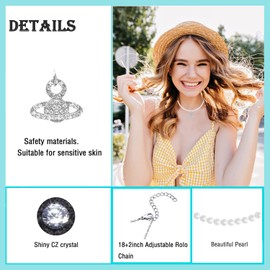 MAKOBLESSMOMO Pearl Necklace for Women and Girls, Diamond Pearl Rhinestone Clavicle Chain, Birthday Anniversary Jewelry Gift, Sterling Silver, Pearl