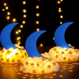 Wonderjune 9 Sets Twinkle Twinkle Little Star Table Centerpieces DIY Moon Stars Baby Shower Decorations Light Star Cloud Decor for Baby Shower Birthday Party DIY Crafts(Glitter Blue)