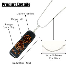 Amazing Gemstone Shungite Orgone Healing Pendant Necklace for Protection for Men Women with Adjustable Cord