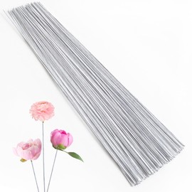 100 Pcs White Paper Wrapped Floral Stems Wire, 14 Inch 18 Gauge, Crafts Supplies for DIY Flower Arrangement