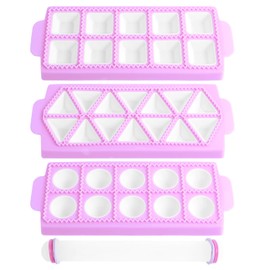Abizarch 3 Pcs Ravioli Maker Press with 1 Rolling Pin 10 Grids Round 10 Grids Square 14 Grids Triangular Ravioli Mould Tray Homemade Dumpling Maker Press Plastic Ravioli Stamp Maker Cutter for Dumplin