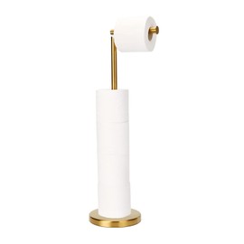 Free Standing Toilet Roll Holder, Stainless Steel Toilet Paper Stand Storage, Bathroom Toilet Roll Holder Stand, Folding Toilet Roll Holder with Heavy Duty Base, Toilet Roll Storage Dispenser (Gold)