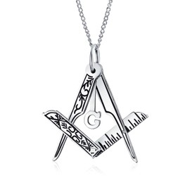 Masonic Freemason Foldable Compass Pendant Necklace For Women Oxidized .925 Sterling Silver With Chain