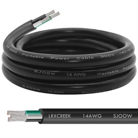 SJOOW 14/3 Wire 10FT Tinned Copper 14 AWG Portable Power Cable, 14 Gauge 3 Conductor Wire Rated 300V for Generators, Motor Leads, Portable Lights, Automotive, Industrial, Battery Chargers