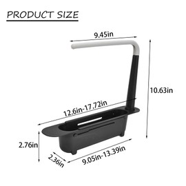 VIDSTW Sink Organiser, Scalable Sink Cloth Holder, Adjustable Sponge Holder, Sink Organiser, Bottom Hollow Design, Under Sink Organiser for Lying Cloths, Sponges (Black)