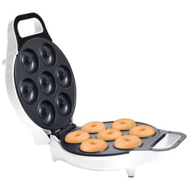 Chef Buddy Mini Donut Maker, Durable, Nonstick Easy to Use Mini Baking Machine - Cooks 7 Mini Doughnuts at a Time - Glazed, Frosted with Sprinkles, Nuts, or Vegan Donuts, & More, (White)