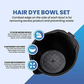 Juego de cuencos de tinte para el cabello, 3 cuencos de color de salón con medidas, boquilla de vertido, mango y borde peinado, cuencos de color para peluquería, juego de cuencos para color de cabello, tazón para mezclar color de cabello