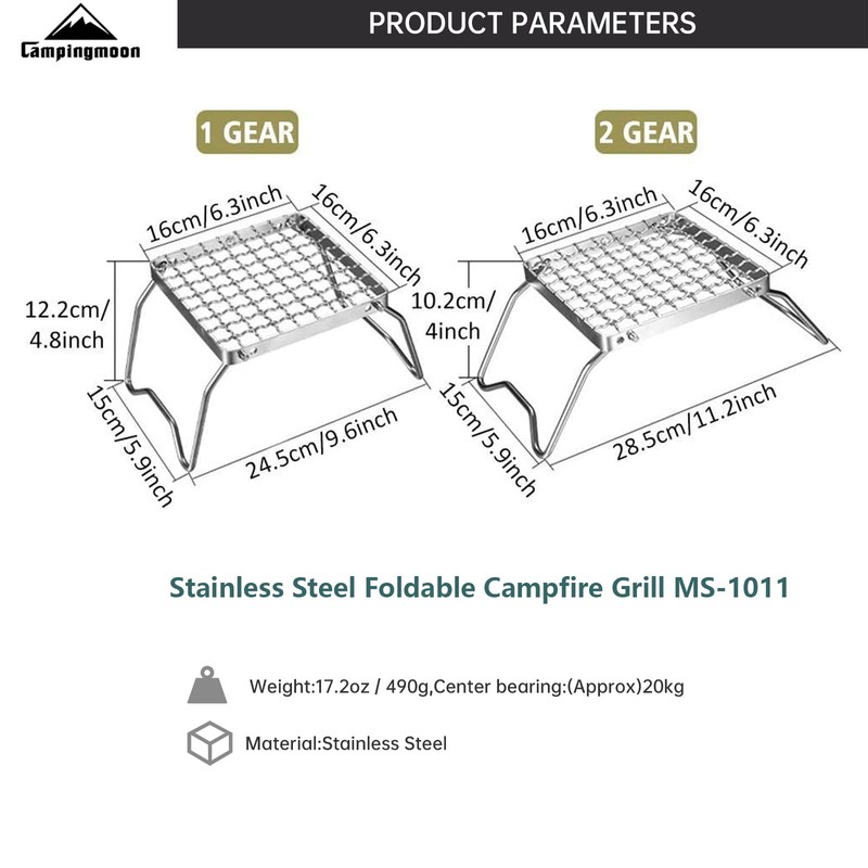 Campingmoon Portable Campfire Grill Grate 304 Stainless Steel Folding Camping