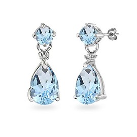 Sterling Silver Teardrop Blue Topaz Dangle Earrings for Women