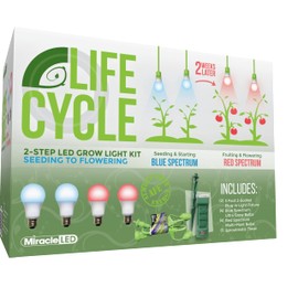 Miracle LED Plant Life Cycle 2-Socket Synchronized Grow Light Kit with 2 Blue Spectrum Ultra Grow Bulbs and 2 Red Spectrum Multi-Plant Bulbs and Sproutmatic All-Weather Timer Controls (2-Pack)