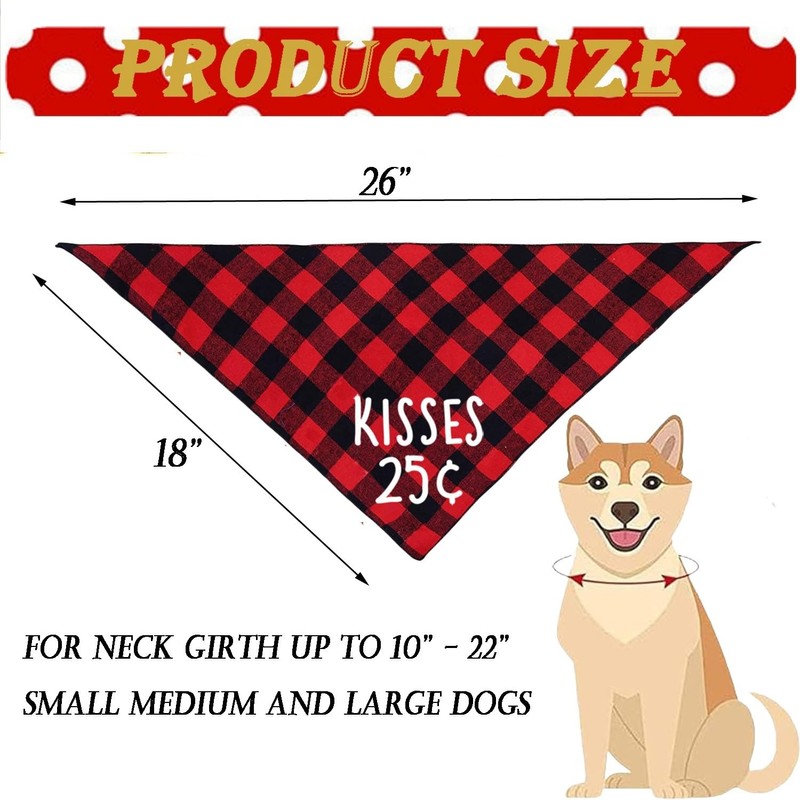Dog Valentines Day Scarf, Plaid Pet Bandana Triangle Bibs Kerchief