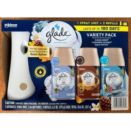 Glade Automatic Spray Unit + 3 Refills Cashmere Woods Clean Linen Aqua Waves