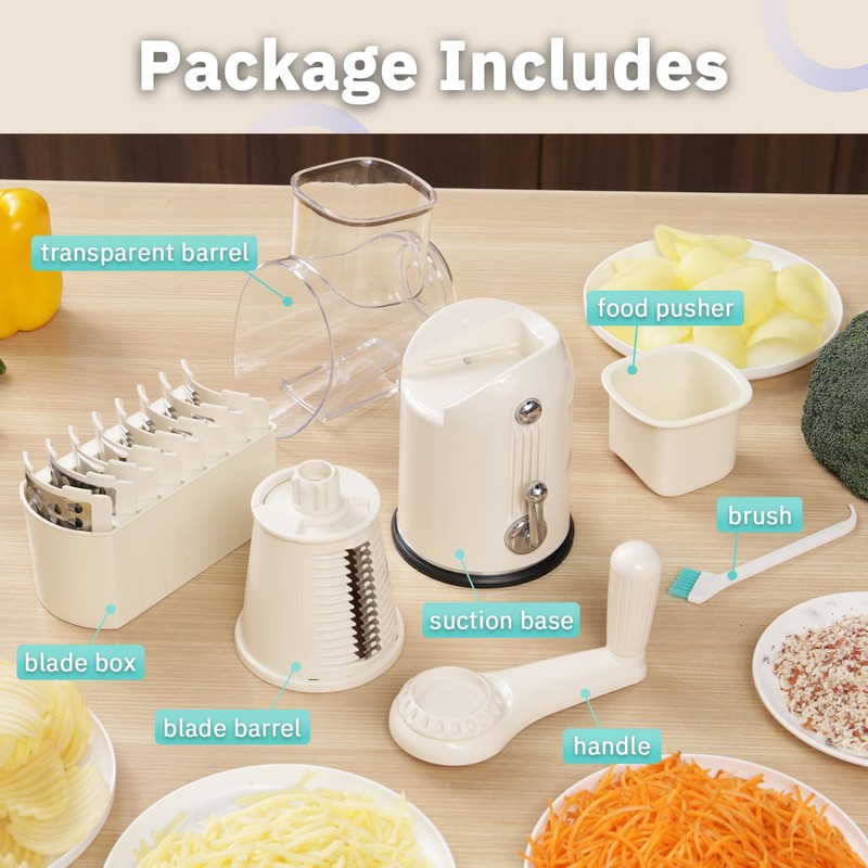ENERGEVITY Manual Rotary Cheese Grater with Handle, 5 in 1