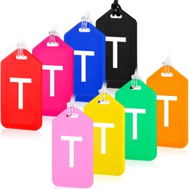 Paterr 8 Pcs Bright Colored Initial Letter A-Z Luggage Tags Bulk Suitcase Tag with Privacy Name Card Bag Tags for Travel Sports(T)
