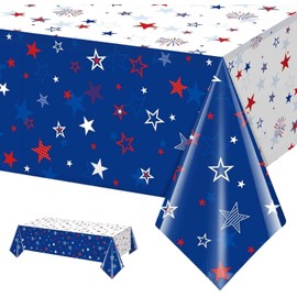 SOPSTUO 4th July Party Decorations Table Cloth, Disposable Stars and Fireworks Table Cover for Patriotic Themed Memorial Day Independence Day Decorations 54 x 108 Inch (Style A)