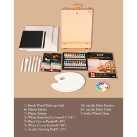 DJAR 50 pcs Acrylic Painting Set, Includes Desktop Easel, Acrylic Paint, Canvas, Sketchbook, Painting Pads, 24 Color Paint Set for Adults, Artists, Beginners