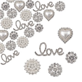 URROMA Rhinestone Flower Buttons, 45 Pcs Pearl Buttons Flat Back Rhinestone Buttons Embellishments DIY Crafts for Wedding Party Clothes Bags Jewelry Making Decoration