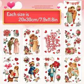 JarThenaAMCS 9 Sheets Valentine's Day Wall Decals Vintage Victorian People Rose Heart Wall Stickers Romantic Mural Wall Decor for Wedding Anniversary Birthday