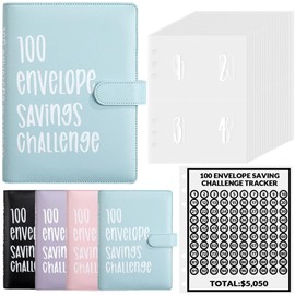 Luweoxy 100 Envelope Challenge Binder Money Saving Binder, Easy and Fun Way to Save $5,050, Cash Stuffing Binder Budget Planner Savings Challenge Book (Blue)