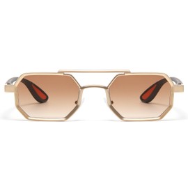 LJCZKA Small Square Pilot Sunglasses for Women Men Retro Double Bridge Sunglasses Metal Frame 70s Vintage Shades UV400 Protection