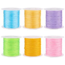 Pandahall 6 Rolls Nylon Beading String 0.6mm Braided Cord 6 Colors Chinese Knotting Thread for Friendship Bracelets Jewelry Making Necklace Kumihimo