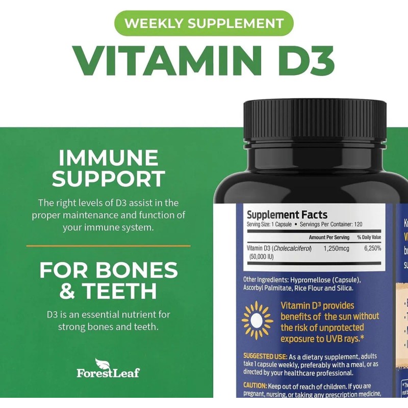 Vitamina D3 50,000iu Inmunidad Corazon 120 Capsulas Eg D72