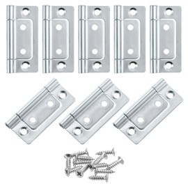 sourcing map 8Pcs 2x1 Inch Door Hinges Non-Mortise No Noise Bifold Door Hinges Plating for Cabinet Furniture Window Wardrobe with Screws, White Zinc