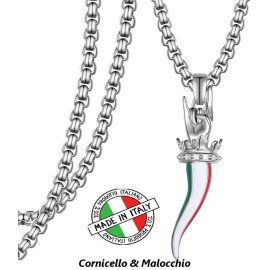 BellaDonna Italian Horn Cornicello Pendant Necklace Sterling Silver Malocchio Amulet Jewel