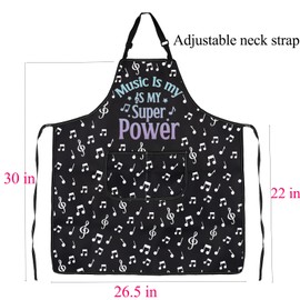 ENSIANTH Music Aprons with Pockets Music is My Super Power Gifts for Music Lovers Apron Gifts for Musicians Music Note Gifts (24109 Music Aprons)