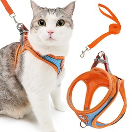 SlowTon Cat Harness and Leash Set, Escape-Proof Adjustable Cat Vest Harness and Leash Breathable Soft Cat Chest Harness with Reflective Strips, Easy to Wear Cat Harness for Walking and Traveling