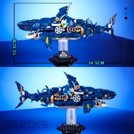 641pcs Creative Mechanical Shark Building Blocks Cool Luminous Shape Twistable Puzzle Decorative Ornament CollectionColor: blue